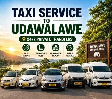 Private taxi service to Udawalawe with local driver and safari transport vehicle in Sri Lanka