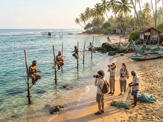 Traditional stilt fishermen near Ahangama on the Udawalawe tour route