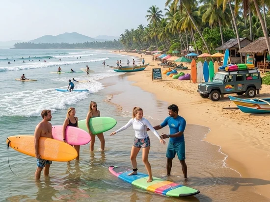 Surfing lesson at Ahangama Beach, the starting point of the Udawalawe tour