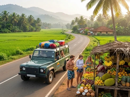Roadside fruit stall stop along the Ahangama to Udawalawe route