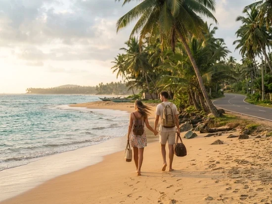 Couple relaxing on Ahangama beach before the Udawalawe tour